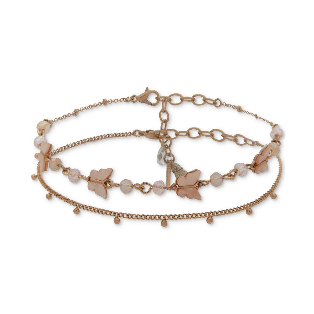 lonna & lilly Gold-Tone 2-Pc. Set Butterfly & Bead Ankle Spring Bracelets NEW
